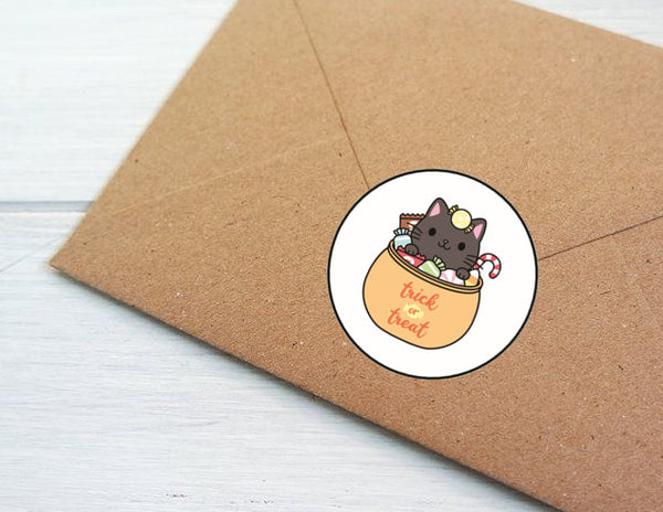 Halloween Black Cat Kitten Envelope Seals Labels Stickers, 48 Personalized Stickers!