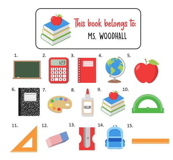 Teacher School Name Labels Stickers, 30 personalized address labels!