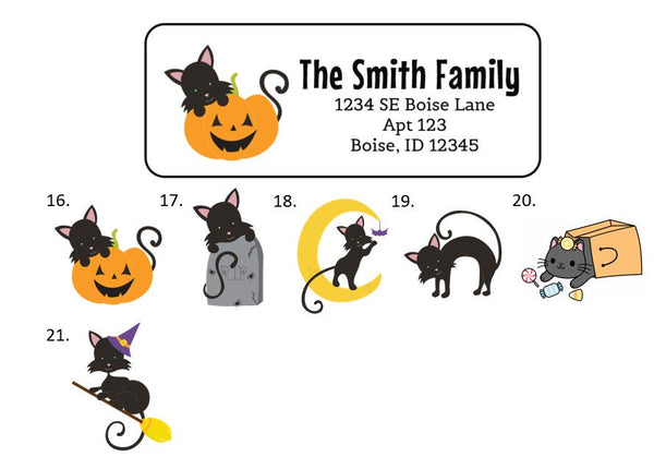 Halloween Black Cat Kitten Address Labels Stickers, 30 personalized labels!