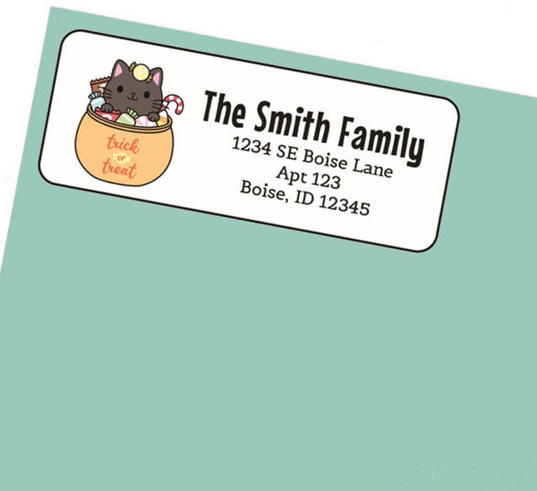 Halloween Black Cat Kitten Address Labels Stickers, 30 personalized labels!