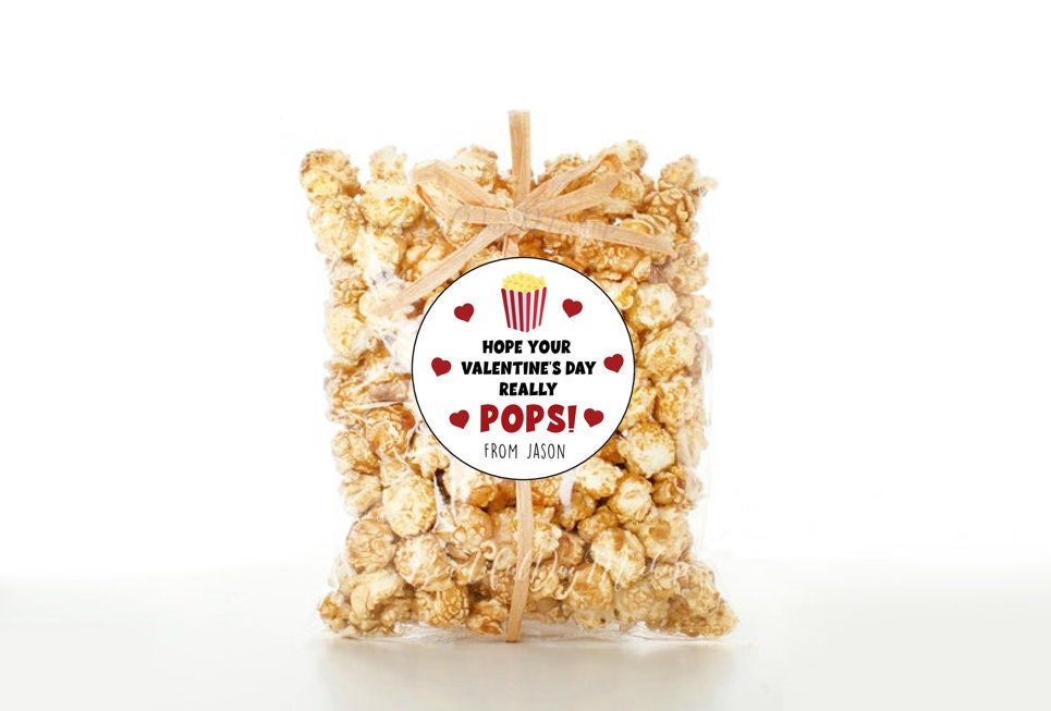 Valentines Day Stickers, Personalized Popcorn Valentines Stickers,  Valentine Labels, Valentines Day Favor Stickers