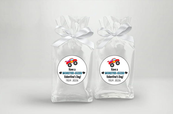 Monster Truck Valentine Stickers, Valentine's Day Stickers, Personalized Kids Valentine's Day labels