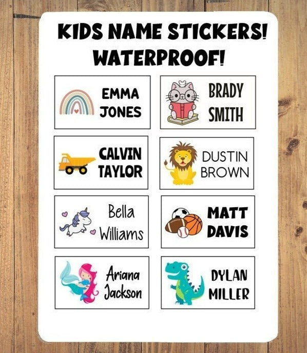 Sunshine Stickers Custom Kid Name Labels for Daycare Variety Pack (180 Ct), Waterproof Dishwasher Safe Camp Personalized Name Stickers for School