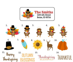 Thanksgiving Turkey Address Labels Stickers, 30 personalized labels!