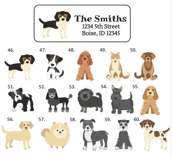 Dog Breed Address Labels Stickers, 30 personalized labels!