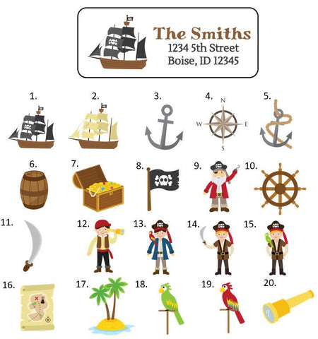 Pirate Address Labels Stickers, 30 personalized labels!