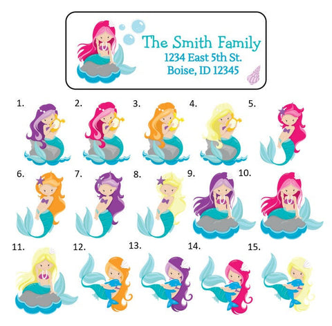Mermaid Address Labels Stickers, 30 personalized Labels!