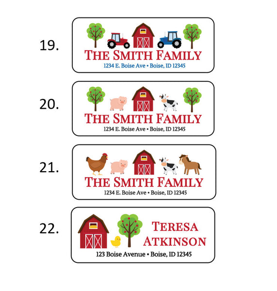 Farm Animal Barn Tractor Address Labels Stickers, 30 personalized labels!