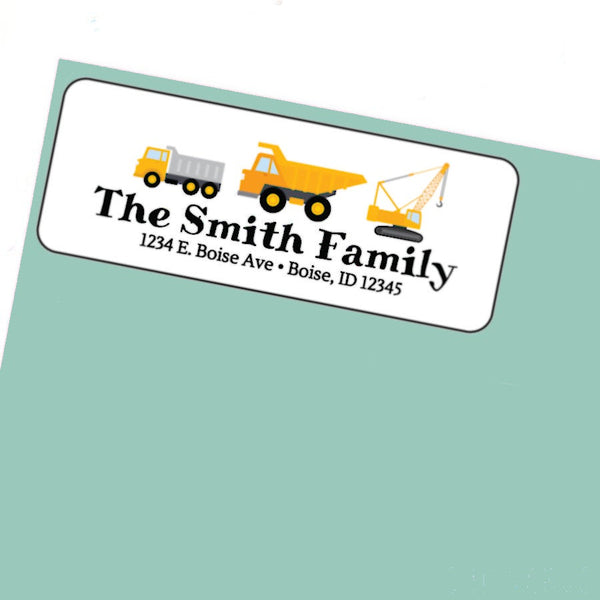 Construction Truck Address Labels Stickers, 30 personalized labels!