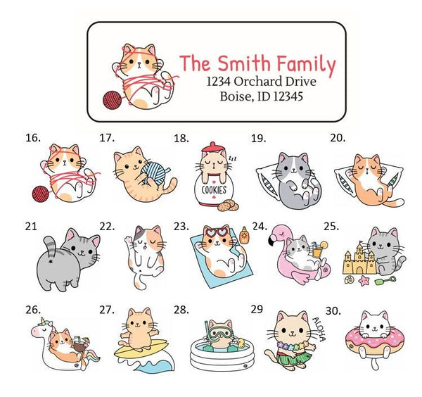 Cat Kitten Address Labels Stickers, 30 personalized labels!