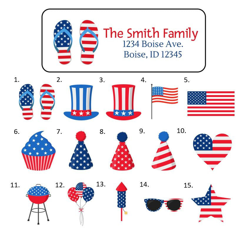 Patriotic American Flag USA Address Labels Stickers, 30 personalized labels!