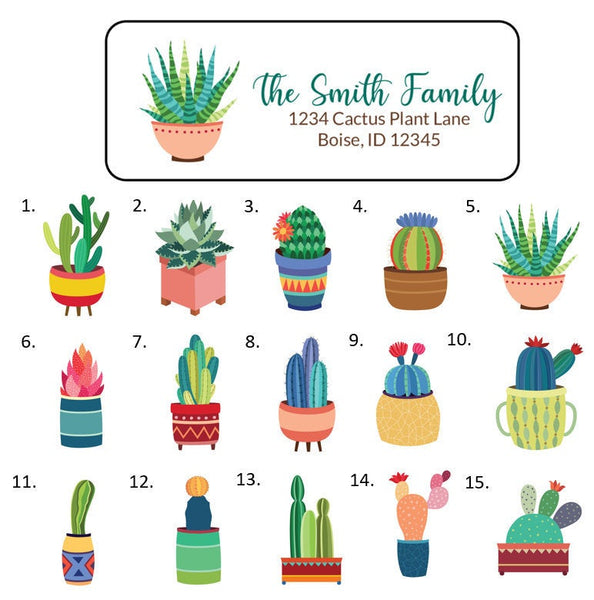 Cactus Succulent Desert Address Labels Stickers, 30 personalized labels!