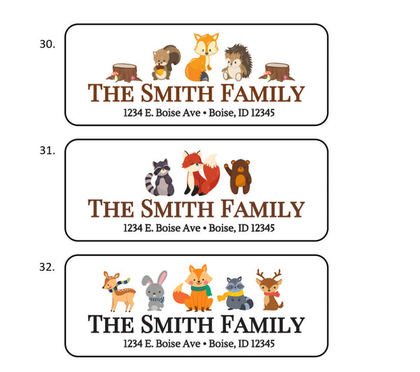 Woodland Animal Address Labels Stickers, 30 personalized labels!