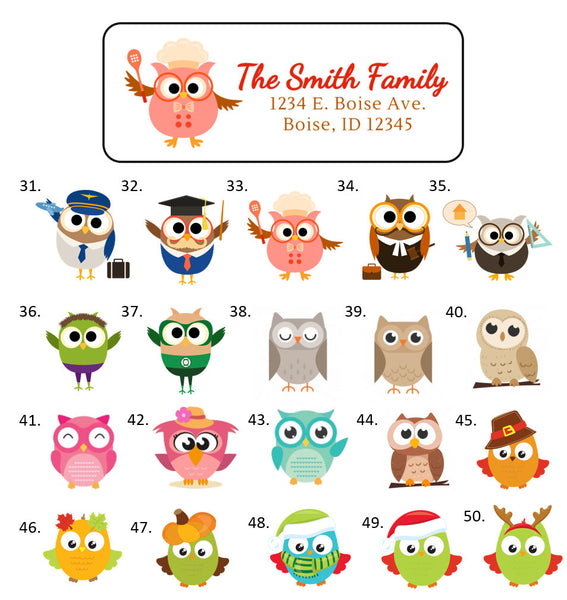 Owl Address Labels Stickers, 30 personalized labels!