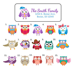 Owl Address Labels Stickers, 30 personalized labels!