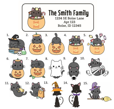Halloween Black Cat Kitten Address Labels Stickers, 30 personalized labels!