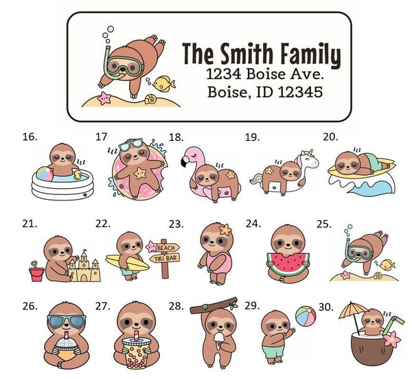 Sloth Address Labels Stickers, 30 personalized labels!