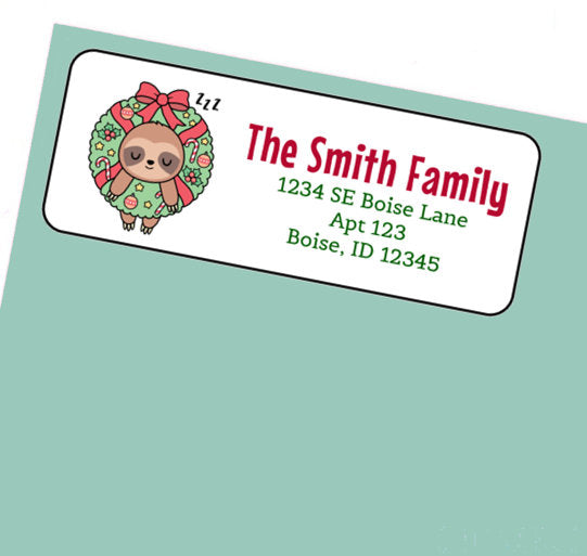 Christmas Sloth Polar Bear Address Labels Stickers, 30 personalized labels!