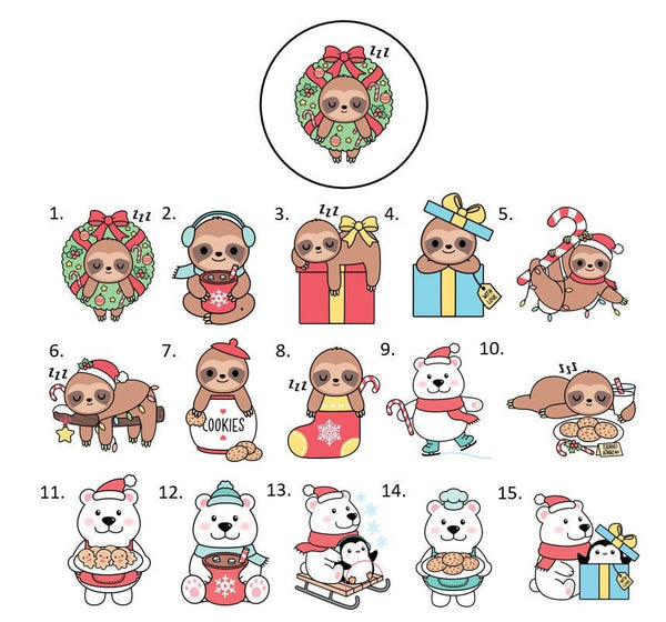 Christmas Sloth Polar Bear Envelope Seals Labels Stickers, 48 Personalized Stickers!