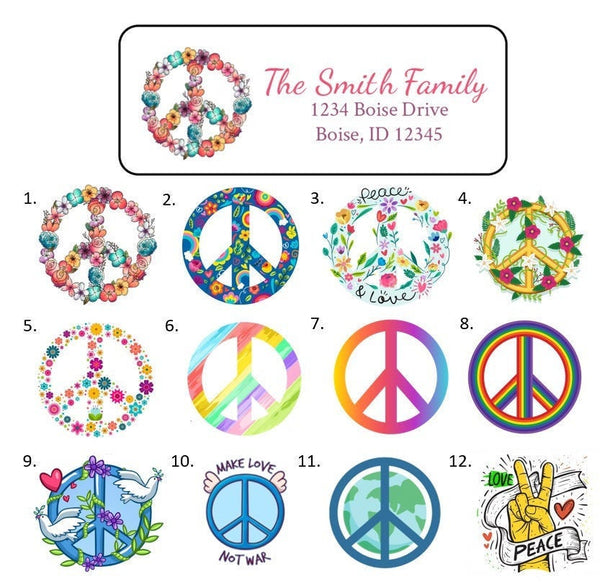 Peace Sign Symbol Address Labels Stickers, 30 personalized labels!