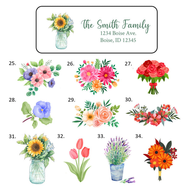 Flower Floral Address Labels Stickers, 30 personalized labels!
