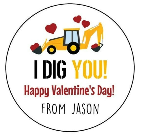 Valentine's Day Stickers, I Dig You Valentine Stickers, Personalized Kids Valentine's Day labels