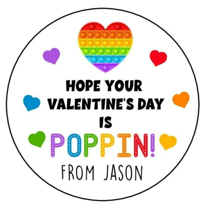 Poppin' Valentine's Day Stickers, Pop Fidget Valentine's Day Stickers, Personalized Kids Valentine's Day labels