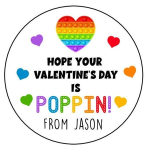 Poppin' Valentine's Day Stickers, Pop Fidget Valentine's Day Stickers, Personalized Kids Valentine's Day labels