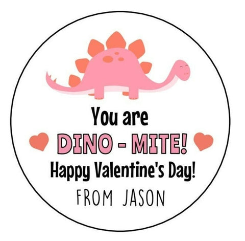 Dinosaur Valentine Stickers, Valentine's Day Stickers, Personalized Kids Valentine's Day labels