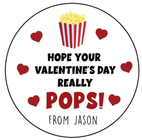 Valentine's Day Stickers, Popcorn Valentine Stickers, Personalized Kids Valentine's Day labels