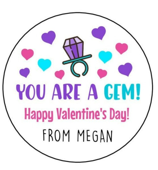 You're a Gem Valentine's Day Stickers, Ring Pop Valentine Stickers, Personalized Kids Valentine's Day labels