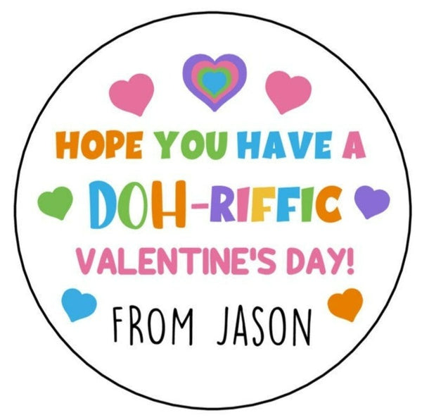 Doh Riffic Valentine Stickers, Valentine's Day Stickers, Personalized Kids Valentine's Day labels