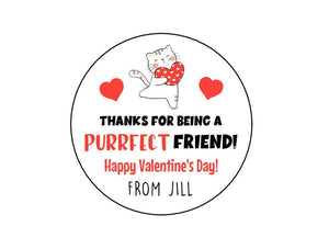 Valentine's Day Stickers, Cat Valentine Stickers, Personalized Kids Valentine's Day labels