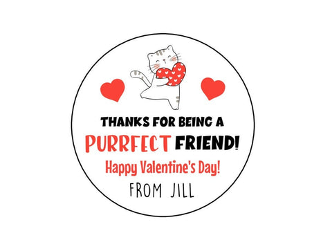 Valentine's Day Stickers, Cat Valentine Stickers, Personalized Kids Valentine's Day labels