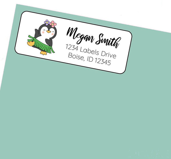Summer Penguin Address Labels Stickers, 30 personalized summer address labels!