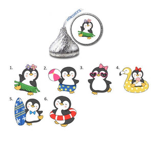 Summer Penguin Hershey Kiss Labels Stickers, 108 Personalized Stickers!